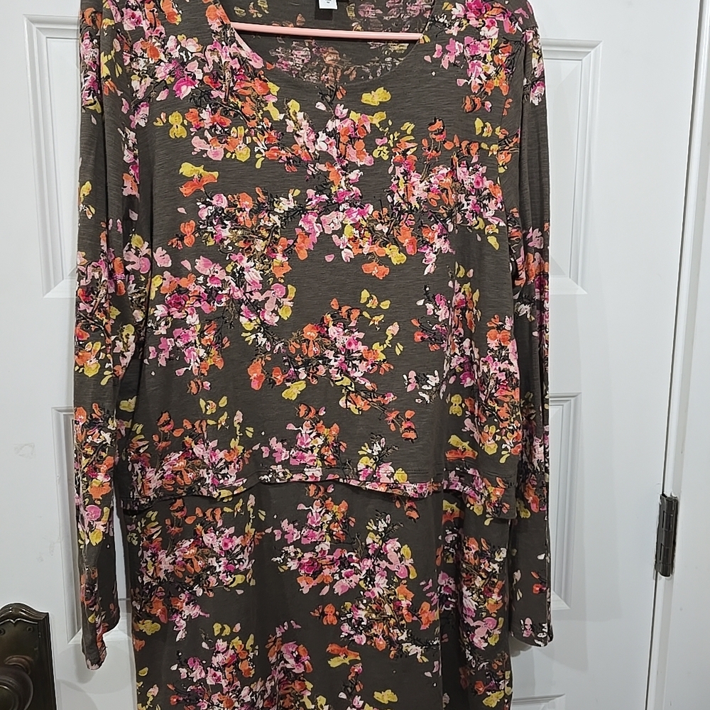 J.Jill Floral Long Sleeve Layered Shirt Sz M